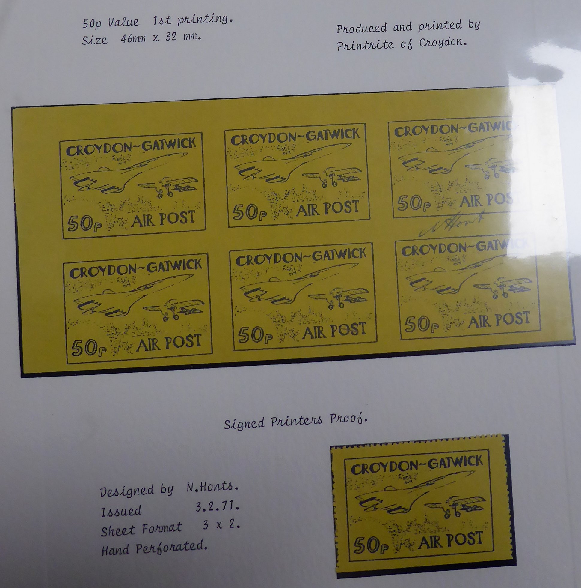 Croydon Gatwick Strike Post Stamps 1971 50p Concorde issue ex Brian Asquith collection
